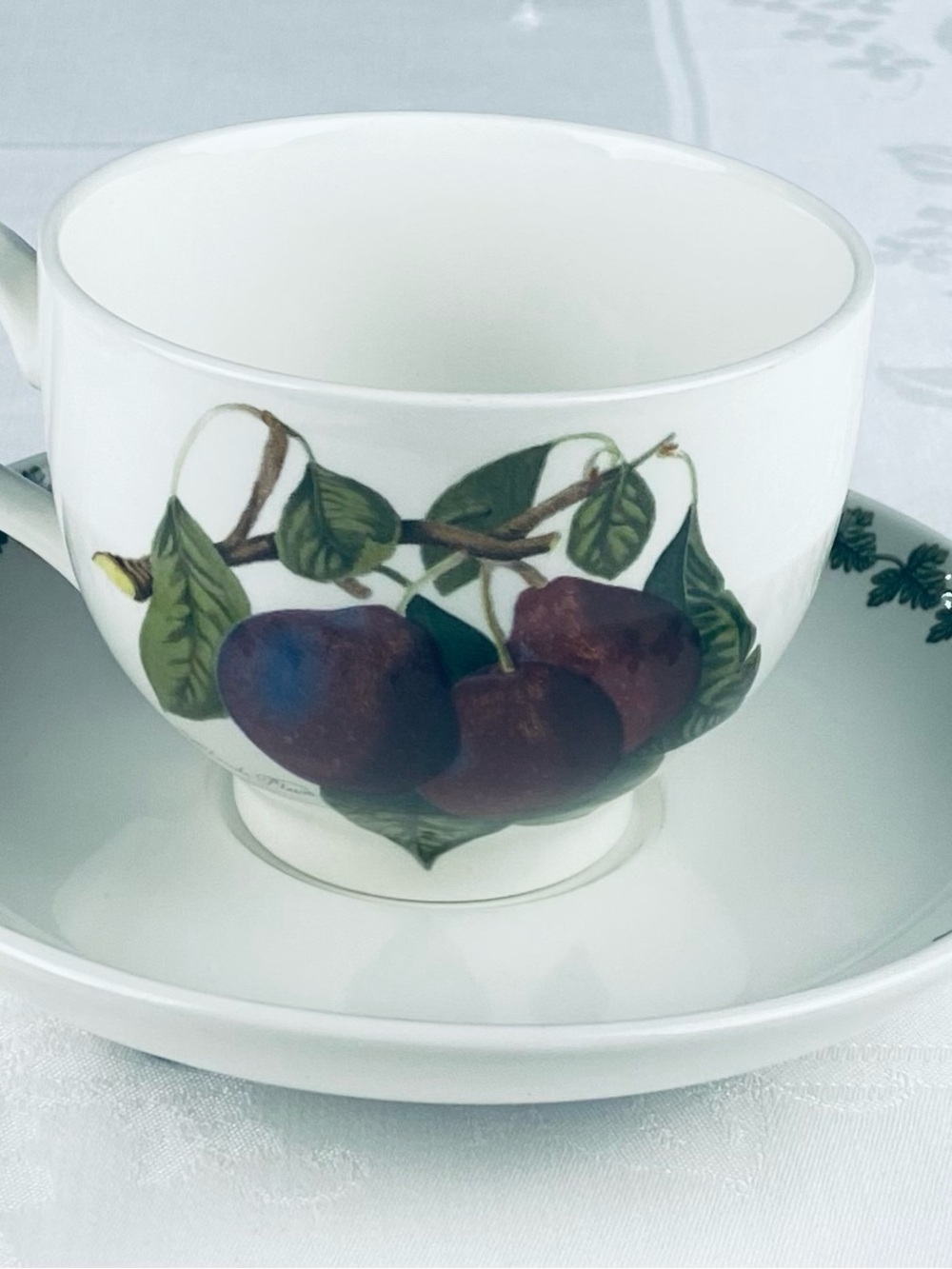 Traditional Footed Cup And Saucer Set By Portmeirion Pomana Reine Claude Plum